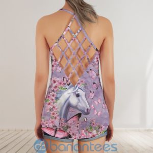 Gift For Horse Lover Horse Pink Foloral Criss Cross Tank Top Product Photo
