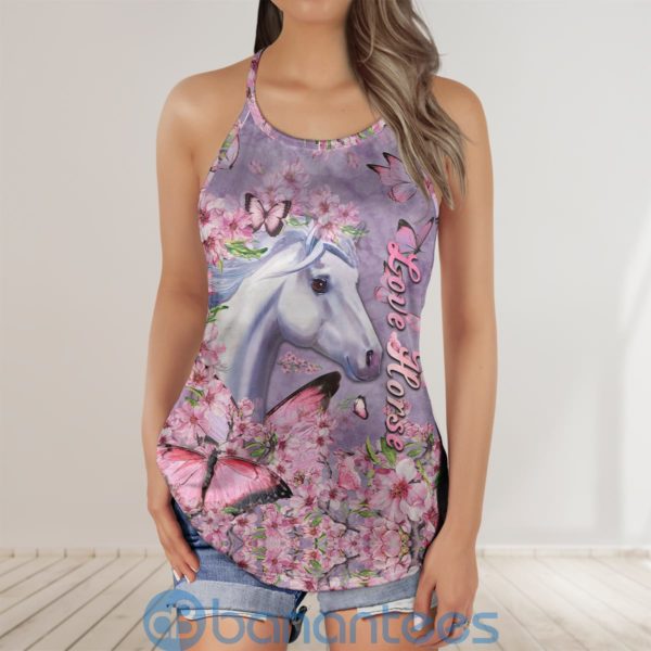 Gift For Horse Lover Horse Pink Foloral Criss Cross Tank Top Product Photo