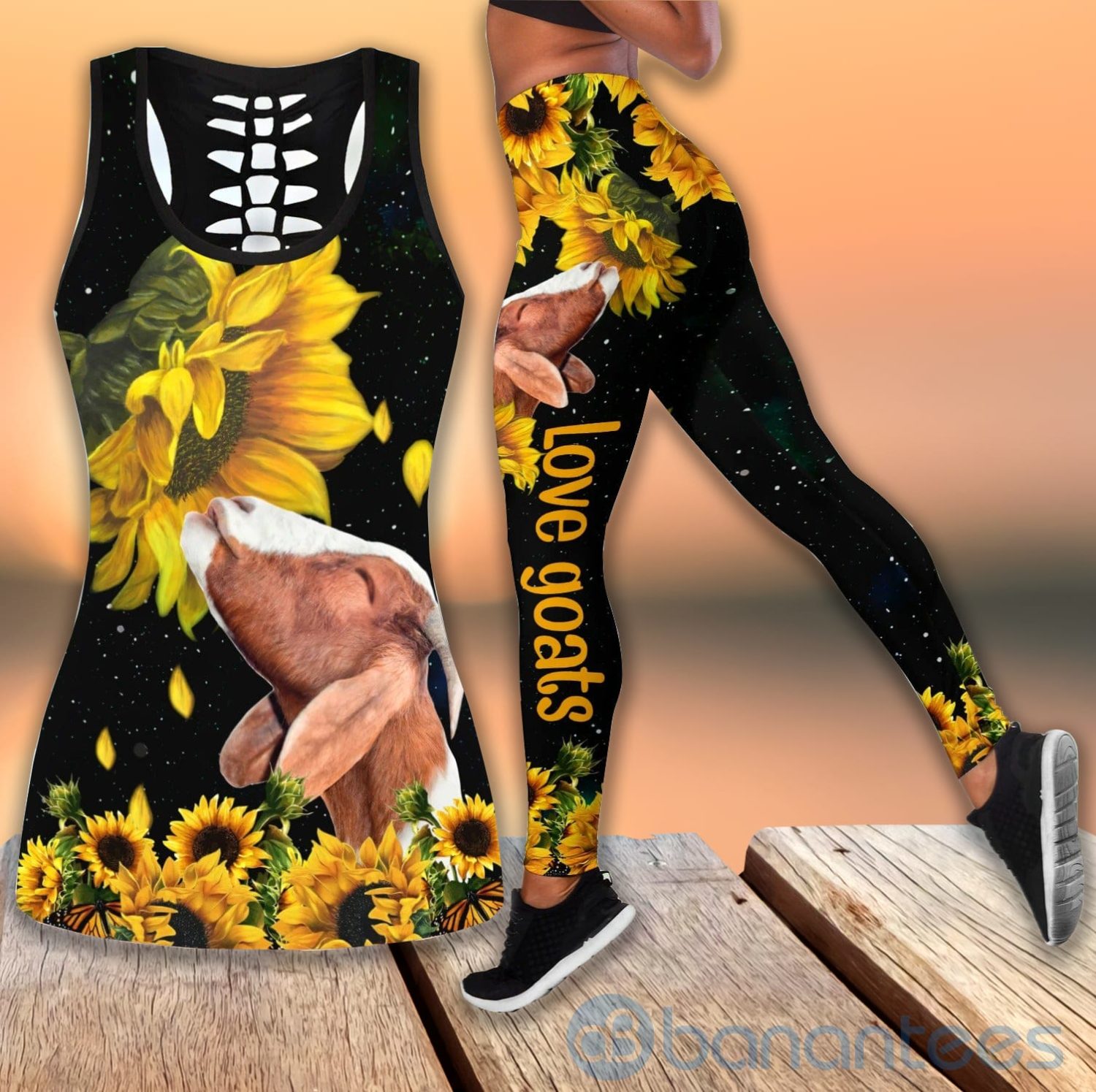Goat Sunflower Tank Top Legging Set Outfit