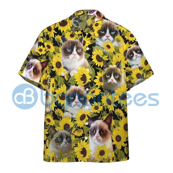 Grumpy Cat Shirt Sunflower Aloha Cat Hawaiian Shirt Summer Hawaiian Product Photo