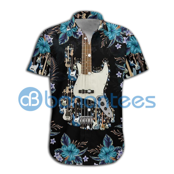 Guitar Shirt Bass Guitar Hibiscus Music Hawaiian Shirt Summer Hawaiian Product Photo