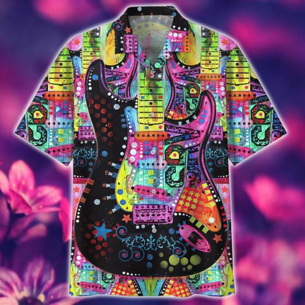 Guitar Shirt Colorful Bass Guitar Music Hawaiian Shirt Summer Hawaiian Product Photo
