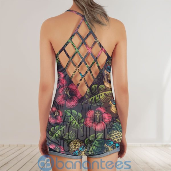 Hawaii Skull Floral Pineapple Lover Criss Cross Tank Top Product Photo