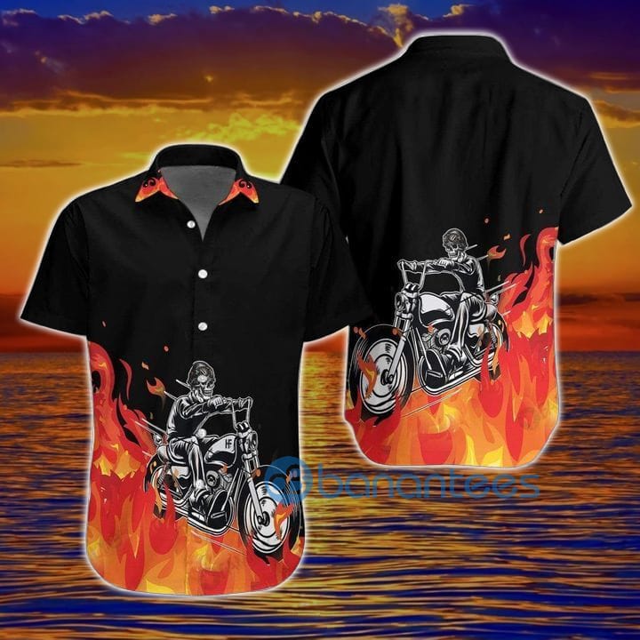 Hawaiian Motorcycle Shirts Motorbike Skull With Fire Hawaiian Shirt Summer Hawaiian