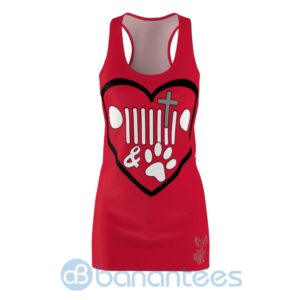Heart Jesus Jeep And Dog's Footprint Red Racerback Dress For Women Product Photo