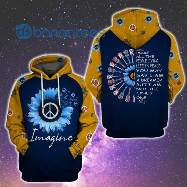 Hippie Imagine All The People Living Life In Peace Sunflower All Over Print Hoodie Product Photo