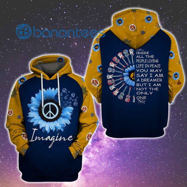 Hippie Imagine All The People Living Life In Peace Sunflower All Over Print Hoodie