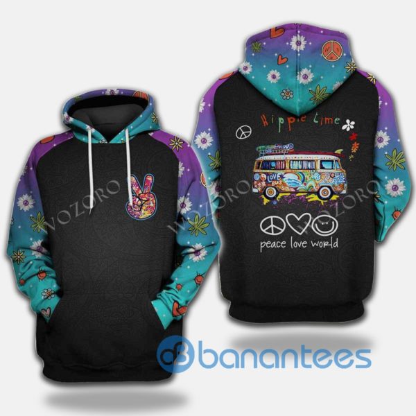 Hippie Time Peace Love World Car All Over Print Hoodie Product Photo