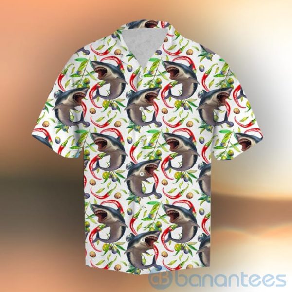 Hot Chili Peppers And Shark Tropical Hawaiian Shirt Product Photo