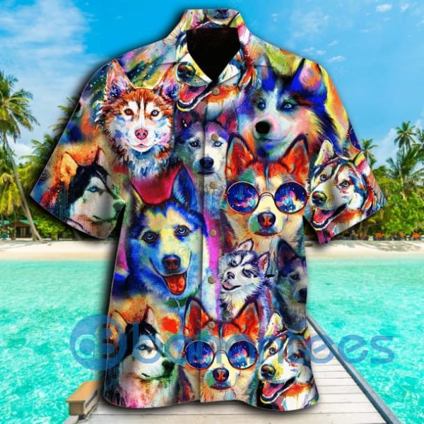 Husky Dog Shirt Colorful Husky Unisex Hawaiian shirt Summer Hawaiian Product Photo