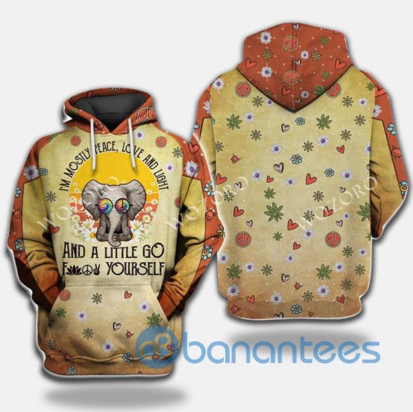 I'm Mostly Peace Love And Light Elephant Hippie All Over Print 3D Hoodie Product Photo