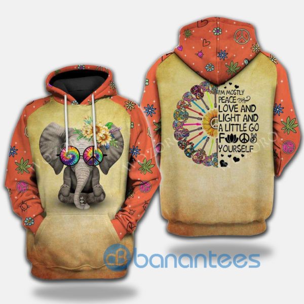 I'm Mostly Peace Love And Light Elephant Yoga Hippie All Over Print 3D Hoodie Product Photo