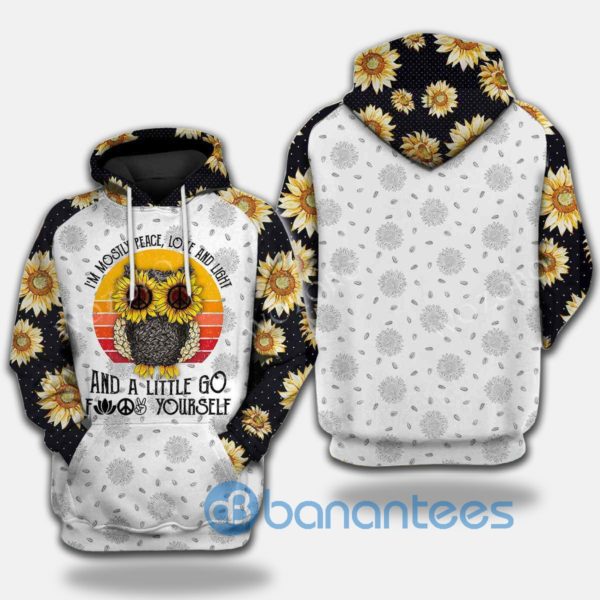 I'm Mostly Peace Love And Light Sunflower Owl Hippie All Over Print 3D Hoodie Product Photo