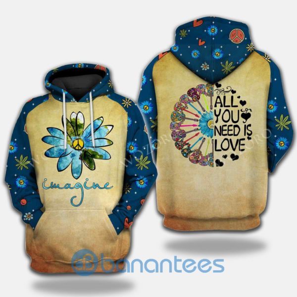 Imagine All you Need Is Love Guitar Hippie 3D Hoodie Product Photo