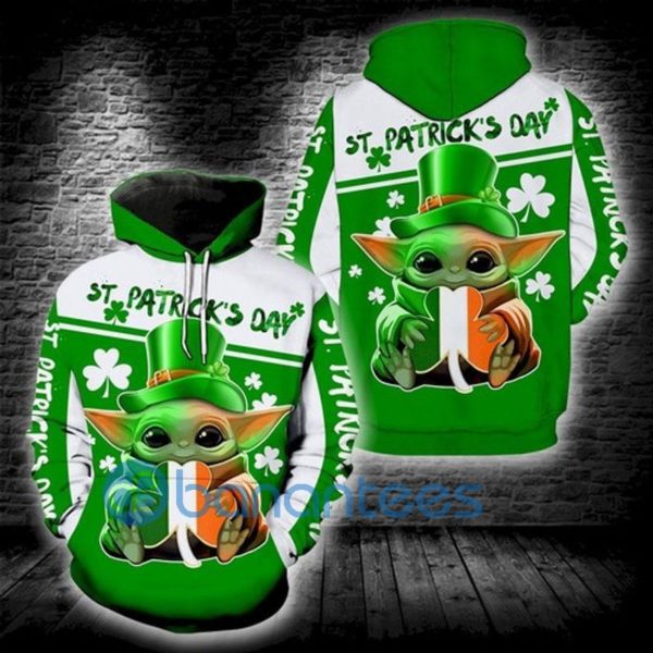 Irish Saint Patricks Day Baby Yoda Color Full 3D Hoodie Product Photo