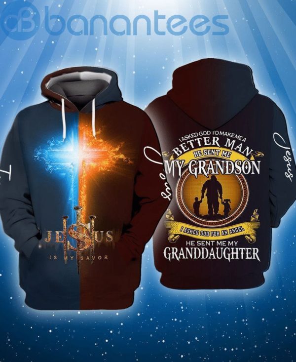 Jesus I Asked God To Make Me A Better Man He Sent Me My Grandson 3D Hoodie Printed Product Photo