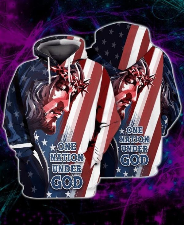 Jesus One Nation Under God All Over Printed 3D Hoodie Product Photo