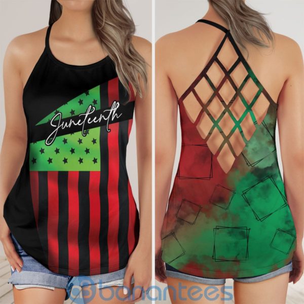 Juneteenth Flag Mom Criss Cross Tank Top Independence Day Flag Product Photo