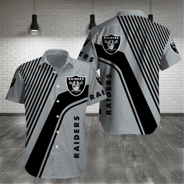 Las Vegas Raiders Pattern Stripe Short Sleeves Hawaiian Shirt Product Photo