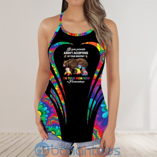 LGBT Pride Free Mom Hugs LGBT Rainbow Mama Bear Criss Cross Tank Top Product Photo
