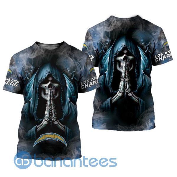 Los Angeles Chargers Background Skull Smoke Design Printed 3D T Shirt Product Photo