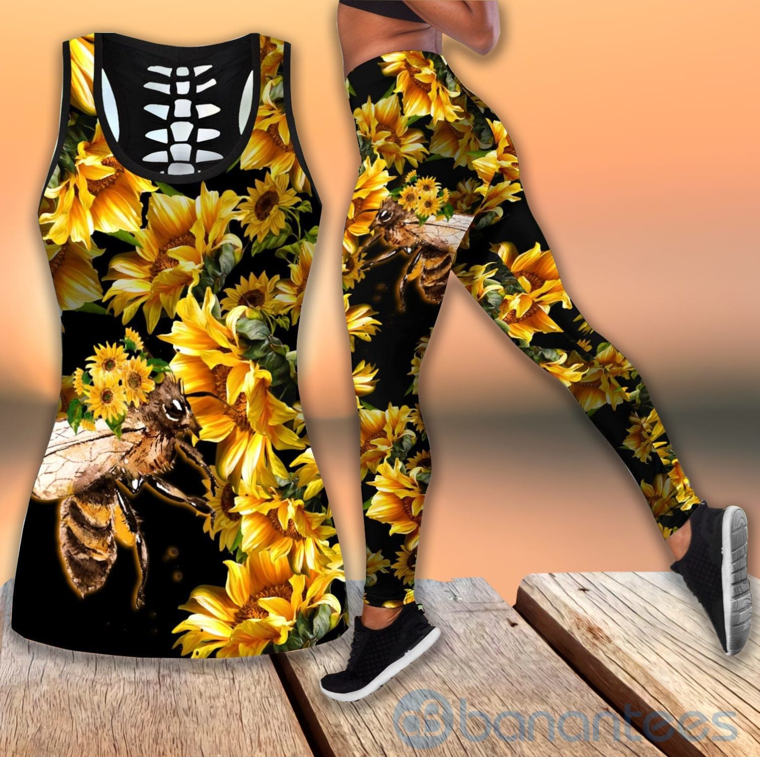 Love Bee Mandala Sunflower Tank Top Legging Set Outfit