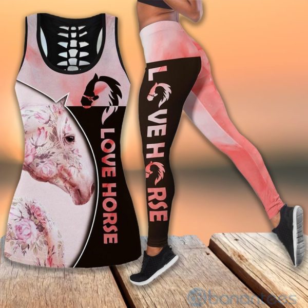Love Horse Pink Tank Top Legging Set Outfit Product Photo