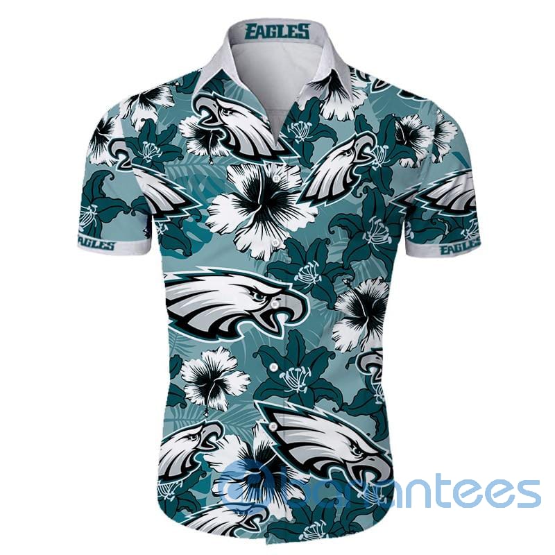Men Philadelphia Eagles Flower Short Sleeves Hawaiian Shirt