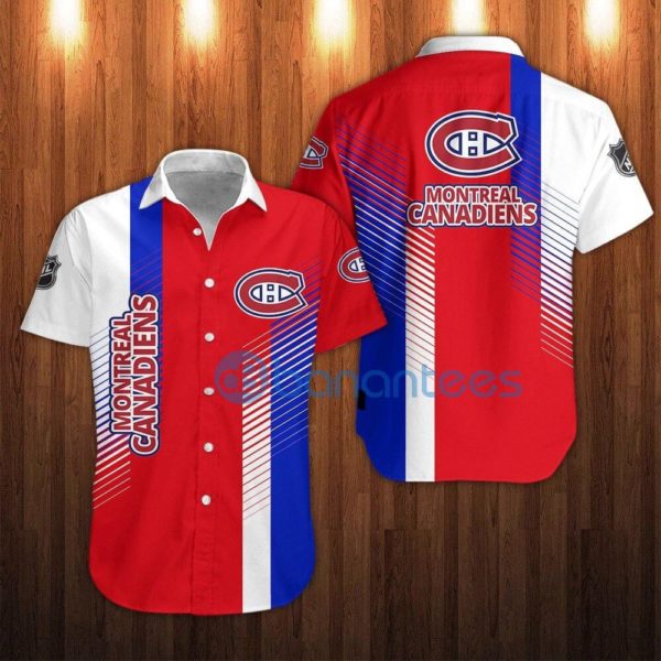 Men's Montreal Canadiens Striped Short Sleeves Hawaiian Shirt Product Photo