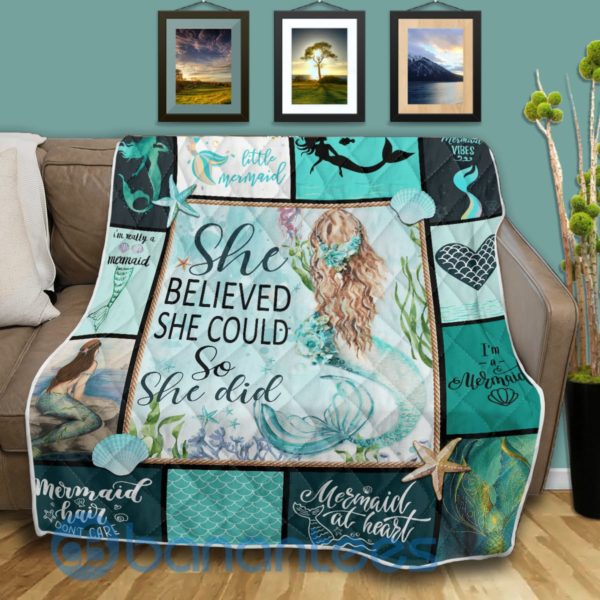 Mermaid She Believed She Could So She Did Quilt Blanket Product Photo