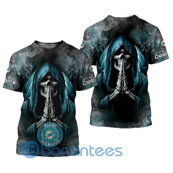 Miami Dolphins Background Skull Smoke All Over Printed 3D T Shirt Product Photo