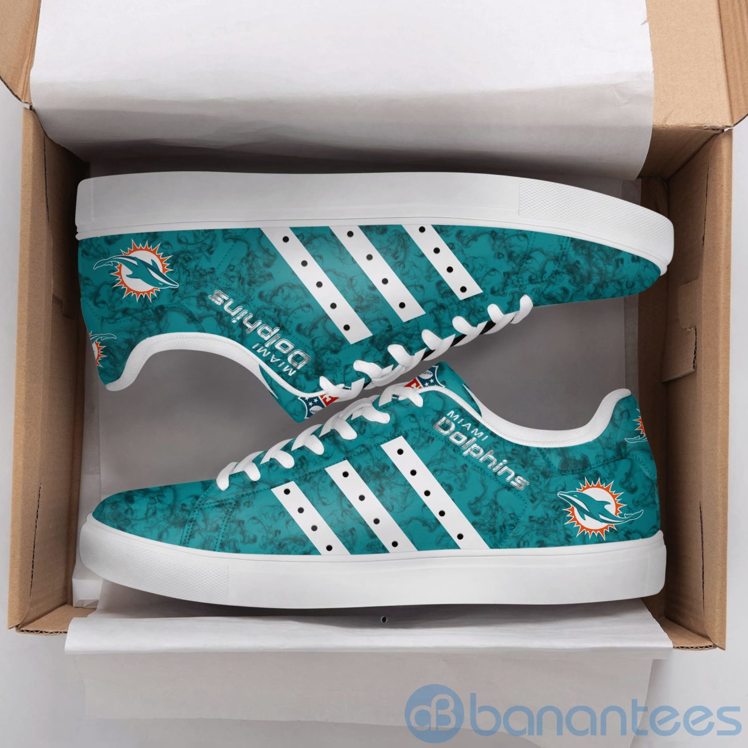 Miami Dolphins White Striped Low Top Skate Shoes