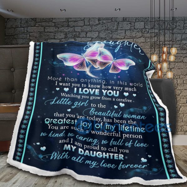 My Daughter With All My Love Forever Butterfly Sherpa Blanket Product Photo