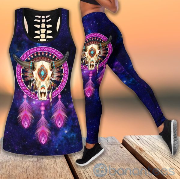 Native American Cow Skull Purple Tank Top Legging Set Outfit Product Photo