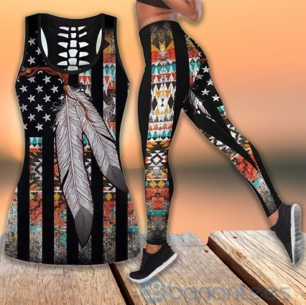 Native American Girl Feather Hollow Tank And Legging Outfit Product Photo