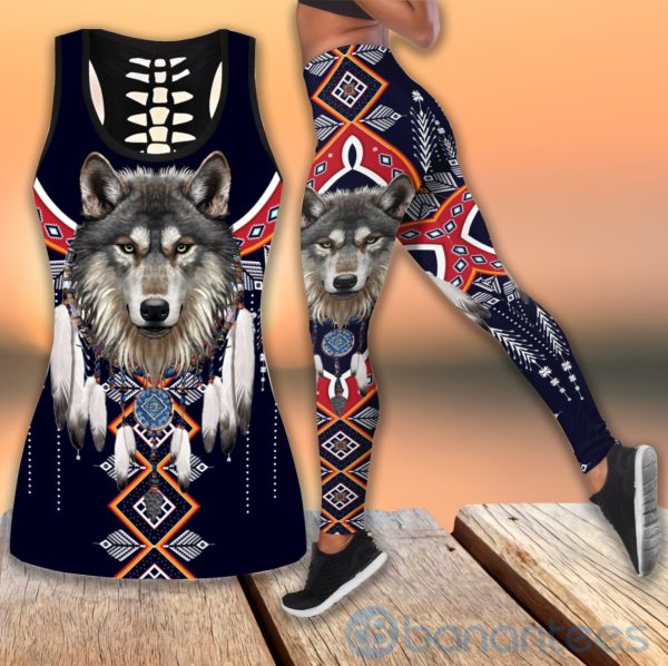 Native American Wild Wolf Tank Top Legging Set Outfit Product Photo