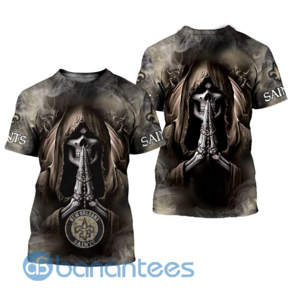 New Orleans Saints Background Skull Smoke Design Printed 3D T Shirt Product Photo