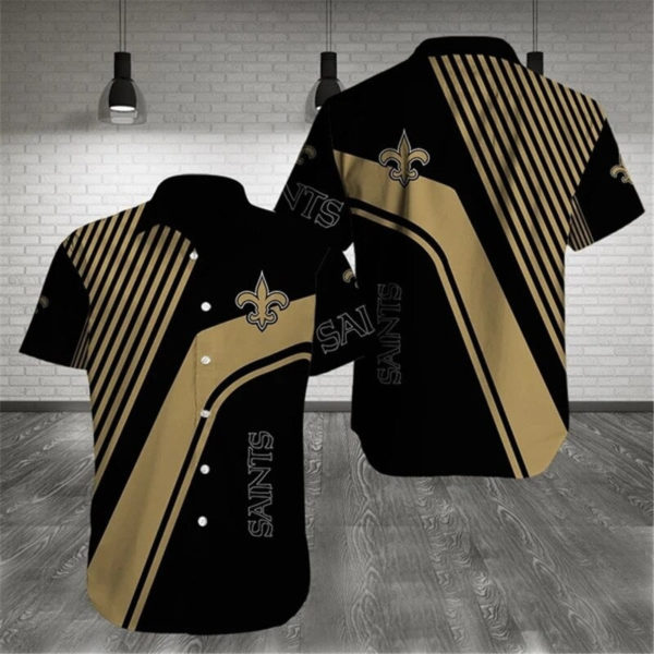 New Orleans Saints Pattern Stripe Short Sleeves Hawaiian Shirt Product Photo