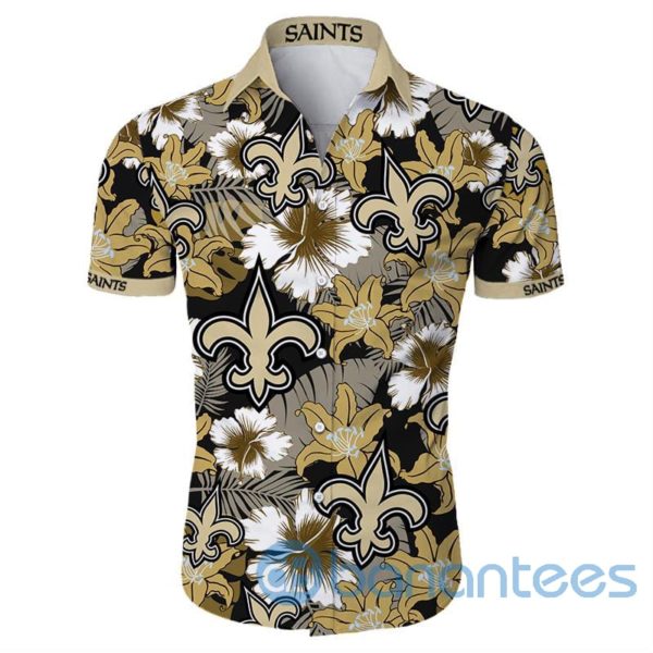 New Orleans Saints Tropical Flowers Short Sleeves Hawaiian Shirt Product Photo