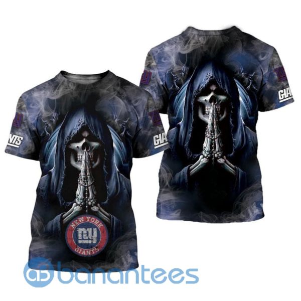 New York Giants Background Skull Smoke Design Printed 3D T Shirt Product Photo