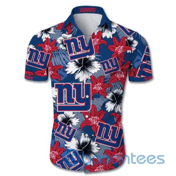 New York Giants Tropical Flower Short Sleeves Hawaiian Shirt Product Photo