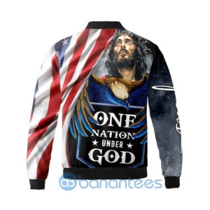 One Nation Under God Eagle America Flag Jesus Fleece Bomber Jacket Product Photo