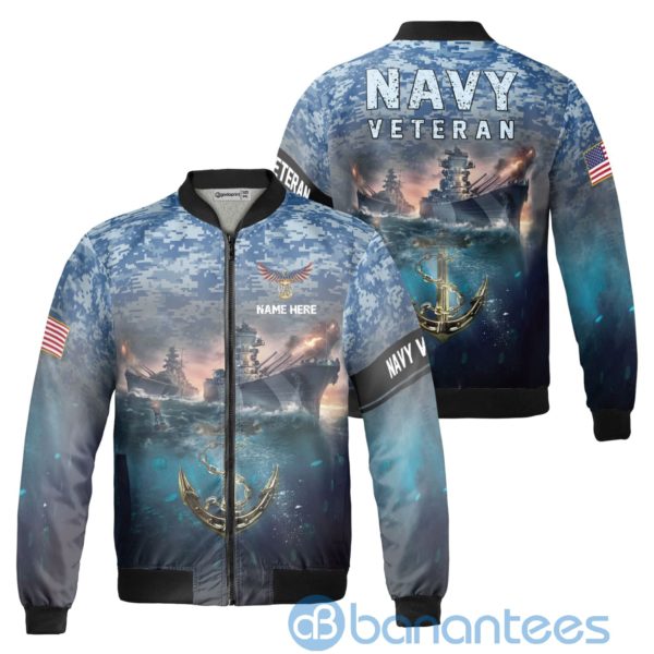 Personalized Name Navy Veteran Sea ?Bbattleship Fleece Bomber Jacket Product Photo