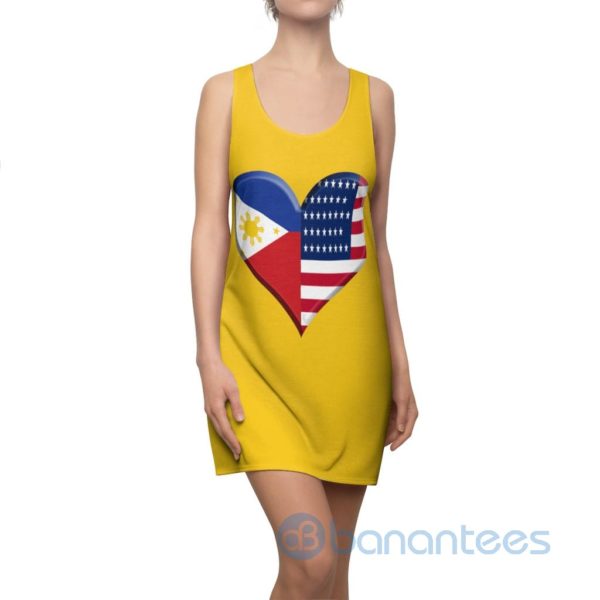 Philippine American Flag Heart CFutural Pride Yellow Racerback Dress For Women Product Photo