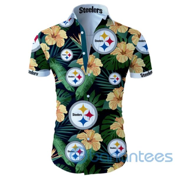 Pittsburgh Steelers Tropical Flowers Short Sleeves Hawaiian Shirt Product Photo