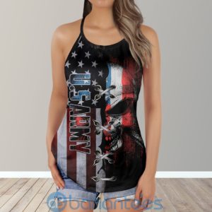 Punisher Skull Navy US Flag American Yoga Fitness Criss Cross Tank Top Product Photo