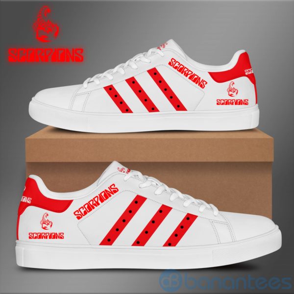 Scorpions Red Striped White Low Top Skate Shoes Product Photo