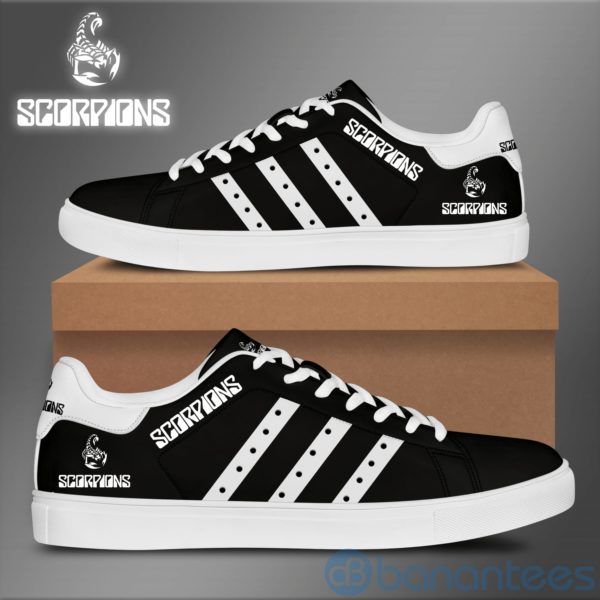 Scorpions White Striped Black Low Top Skate Shoes Product Photo