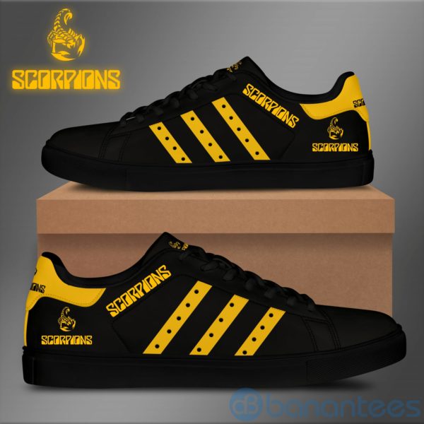Scorpions Yellow Striped Black Low Top Skate Shoes Product Photo