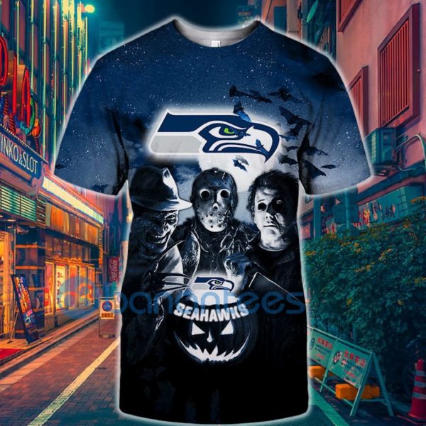 Seattle Seahawks Halloween Horror Night Full Printed 3D T Shirt Product Photo